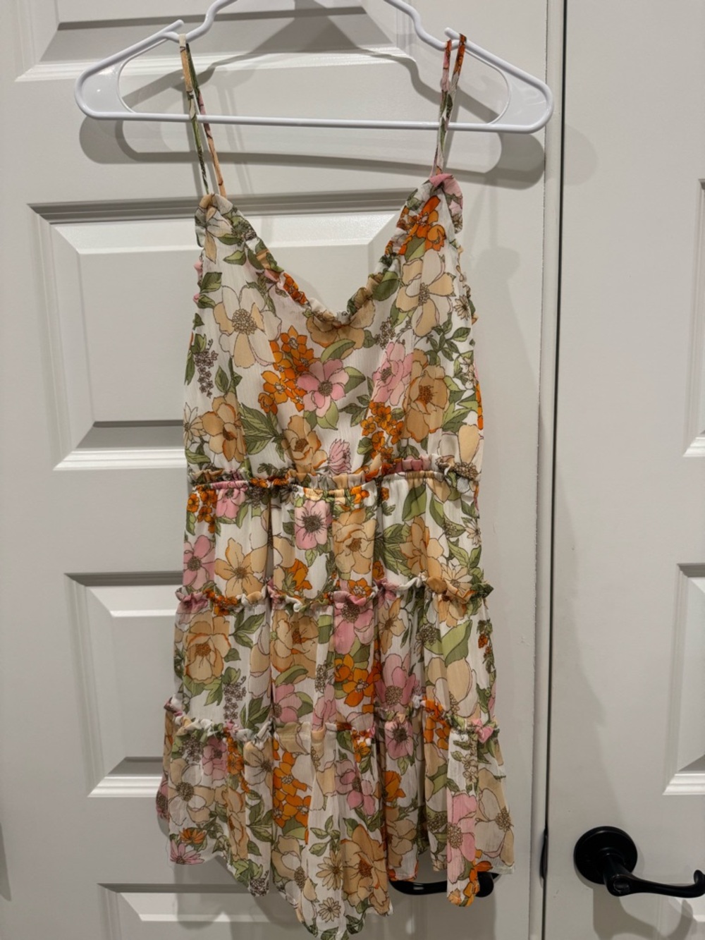 Blu Pepper Floral Smocked Romper in White, Pink, Green, Orange Small